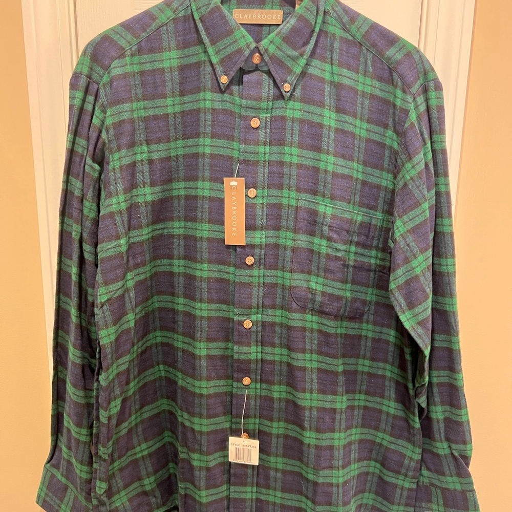 Green and Blue Plaid Casual Button Down Shirt